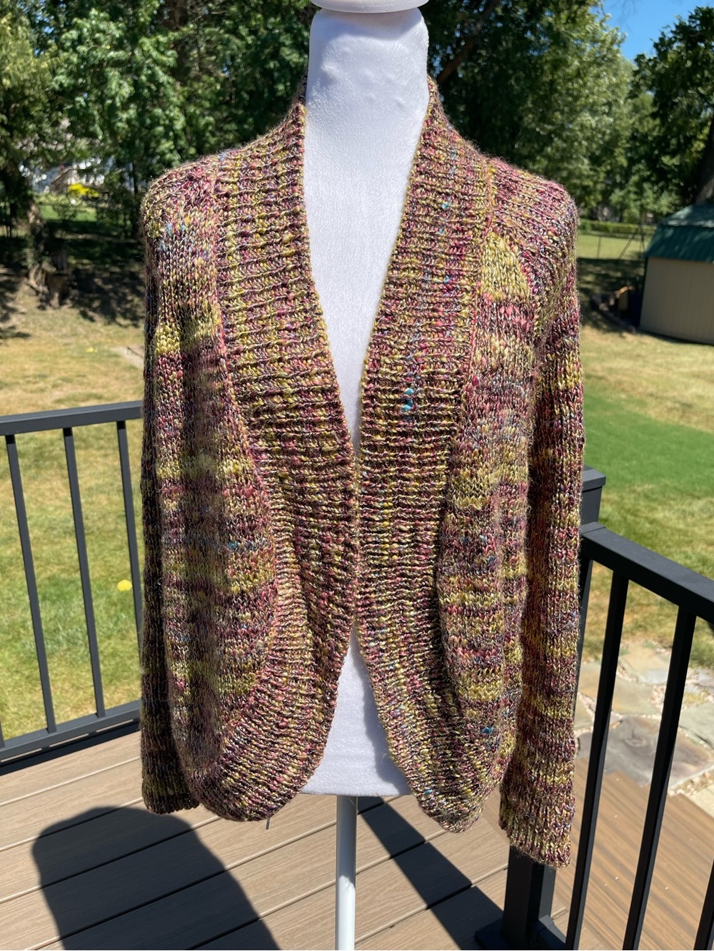 Chico's Colorful Spacedye Keller Open Front Large Lagenlook Cardigan Sweater